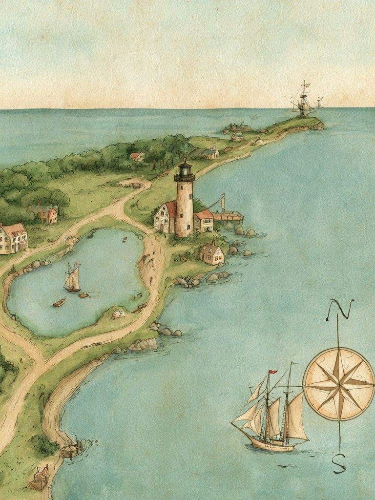 Coastal Lighthouse Map Print. poster — maps-travel art