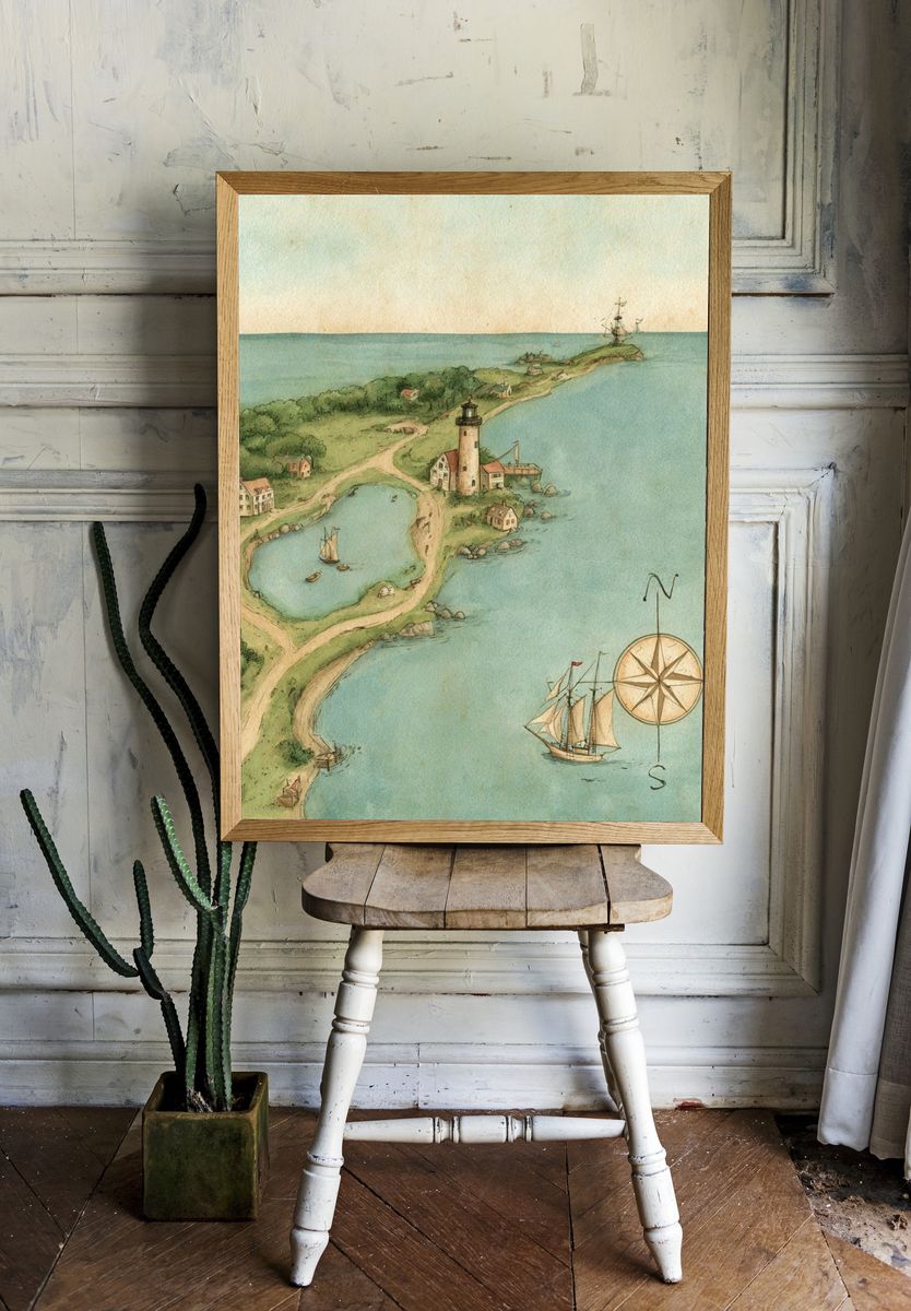Coastal Lighthouse Map Print. room preview