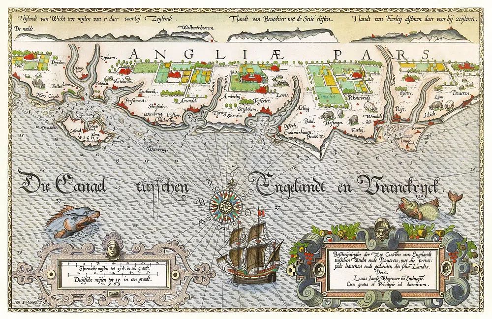 Vintage Map of England and France — Art Print. poster — maps-travel art