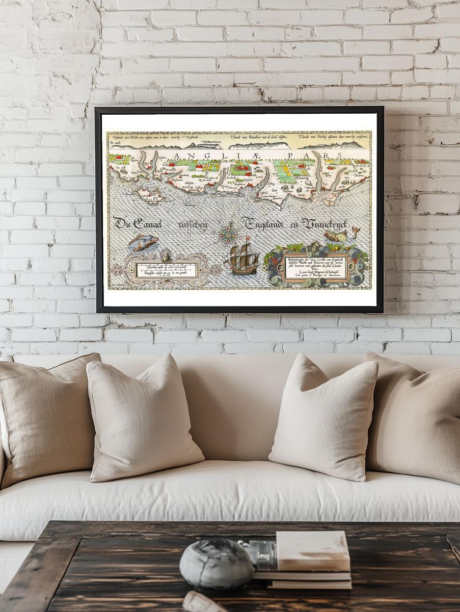 Vintage Map of England and France — Art Print. — room view 1