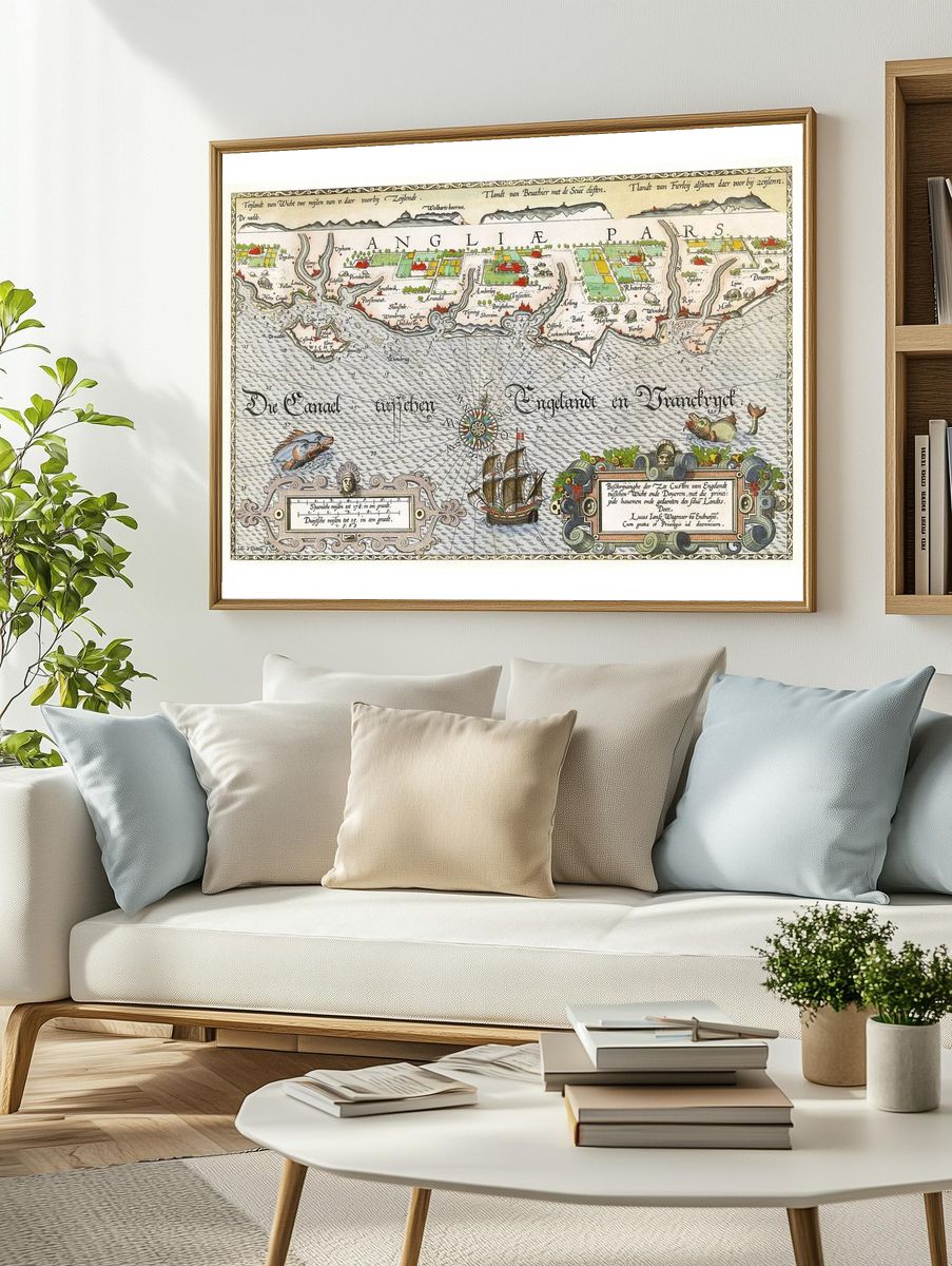 Vintage Map of England and France — Art Print. — room view 2