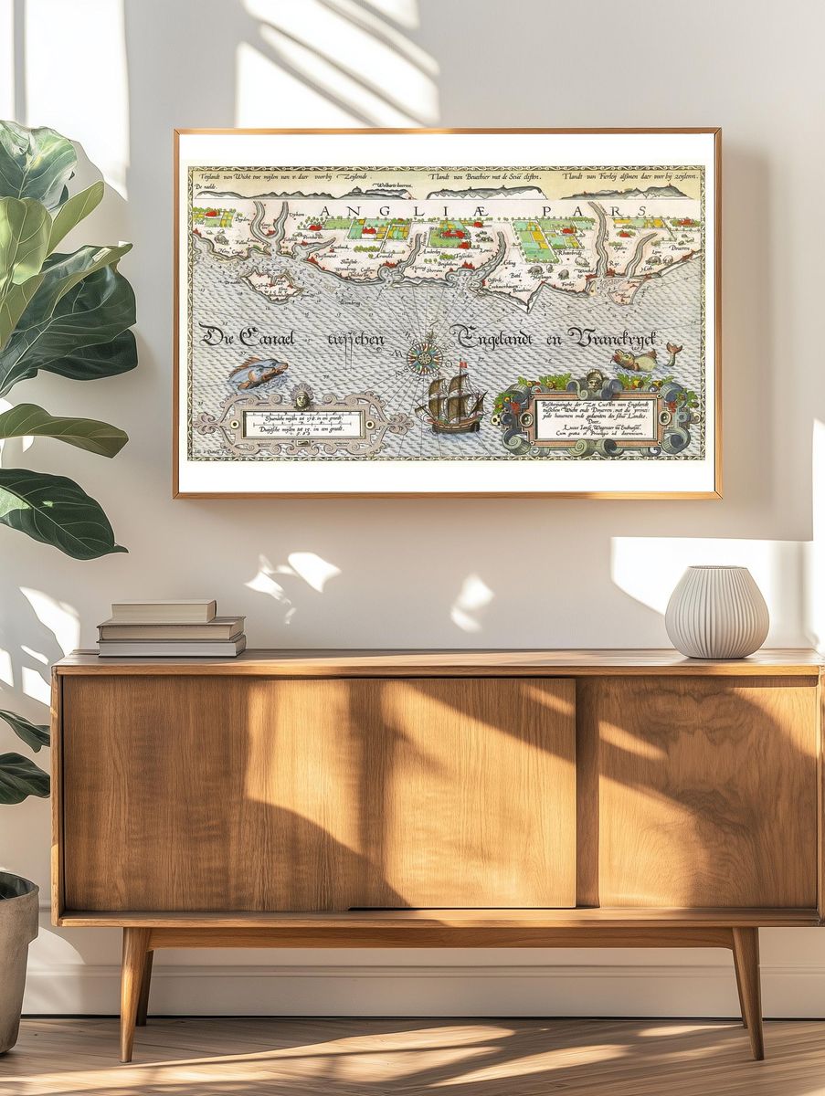 Vintage Map of England and France — Art Print. — room view 3