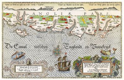 Vintage Map of England and France — Art Print. poster