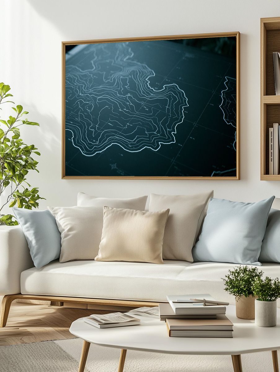 Topographic Map Lines Print. — room view 2