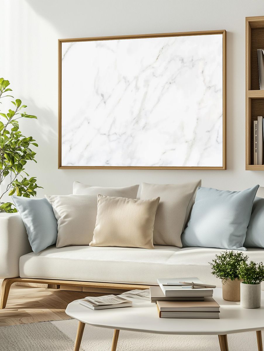 White marble computer wallpaper, aesthetic. — room view 2