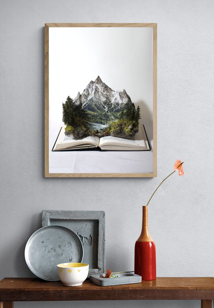 Mountain Landscape Book Art Poster. — room view 3