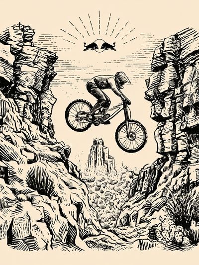 Mountain Bike Canyon Illustration Poster.