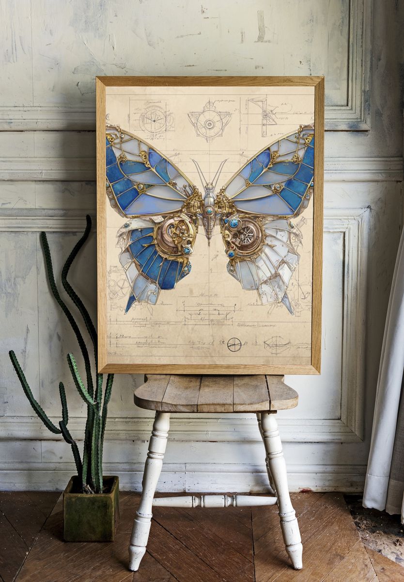 Mechanical Butterfly Blueprint Poster. — room view 1