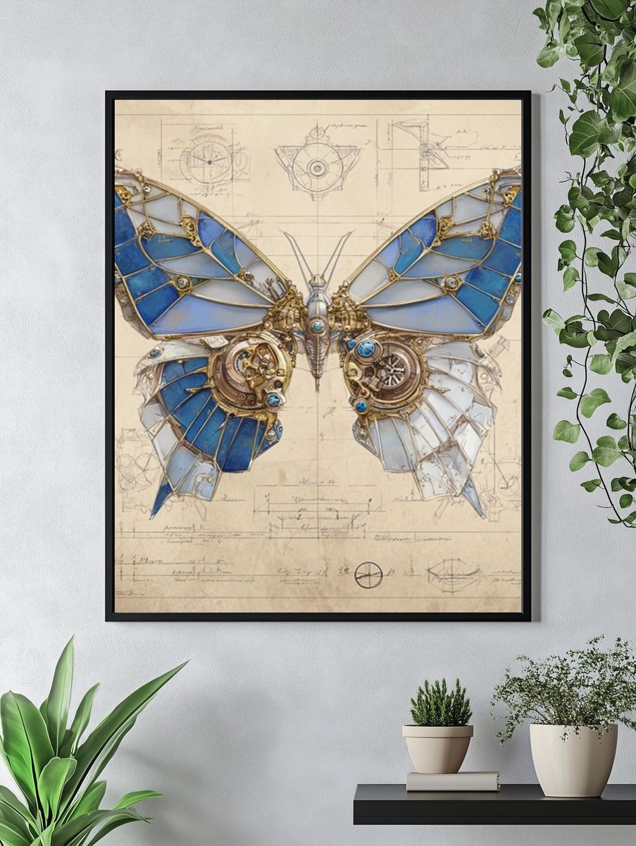 Mechanical Butterfly Blueprint Poster. — room view 4