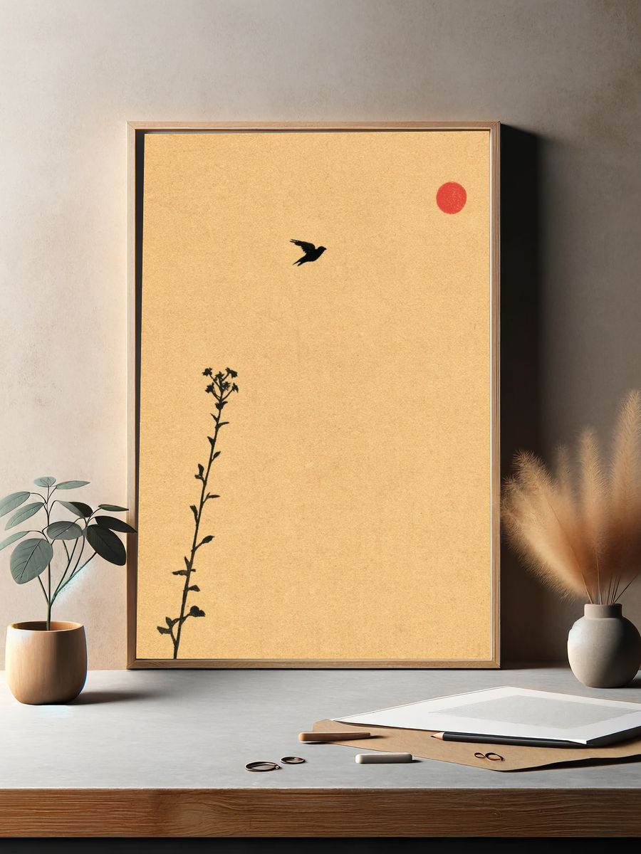 Bird and Sun Minimalist Print. — room view 2