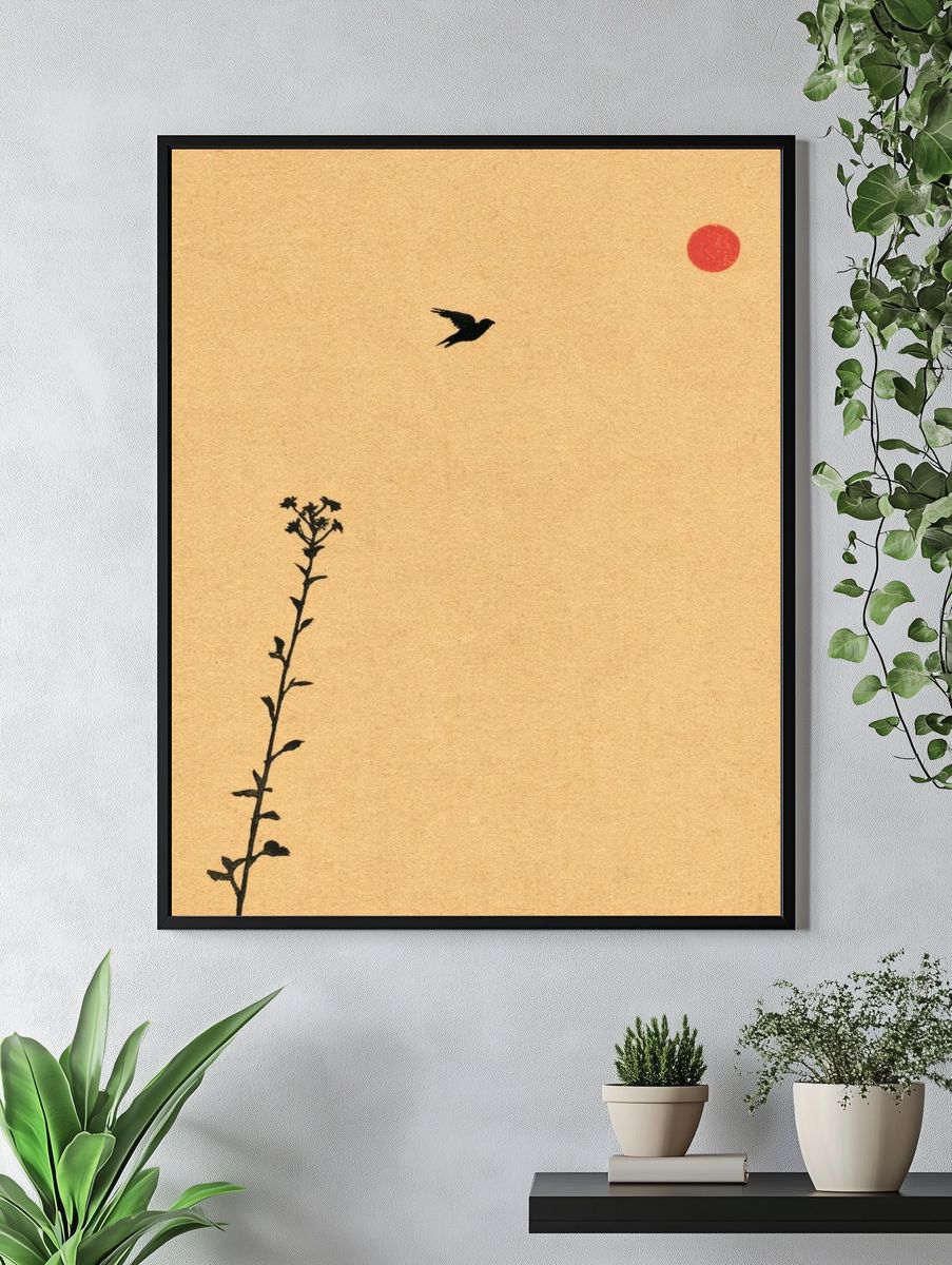 Bird and Sun Minimalist Print. — room view 4