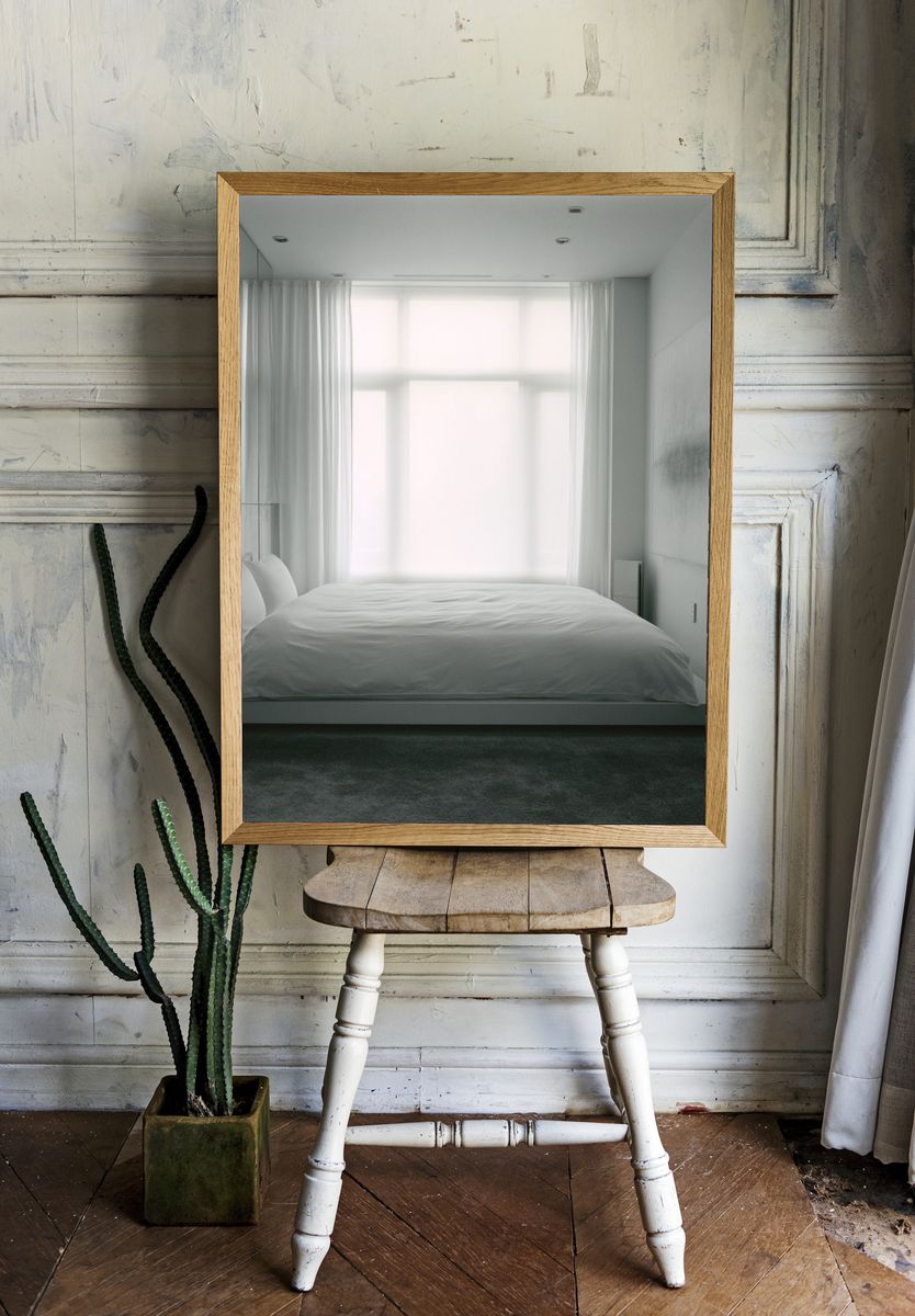 Minimalist White Bedroom Interior Print. — room view 1