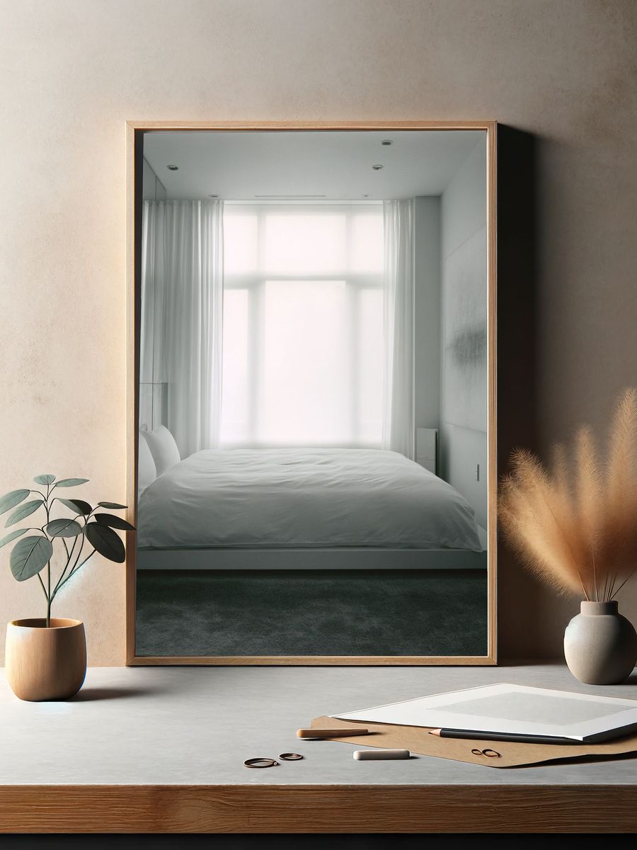 Minimalist White Bedroom Interior Print. — room view 2
