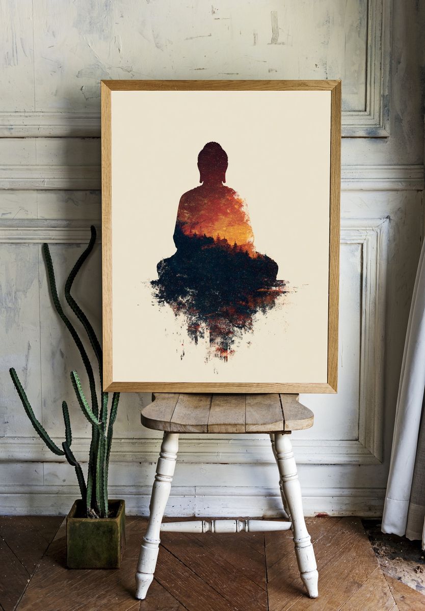 Meditative Buddha Silhouette Print. — room view 1