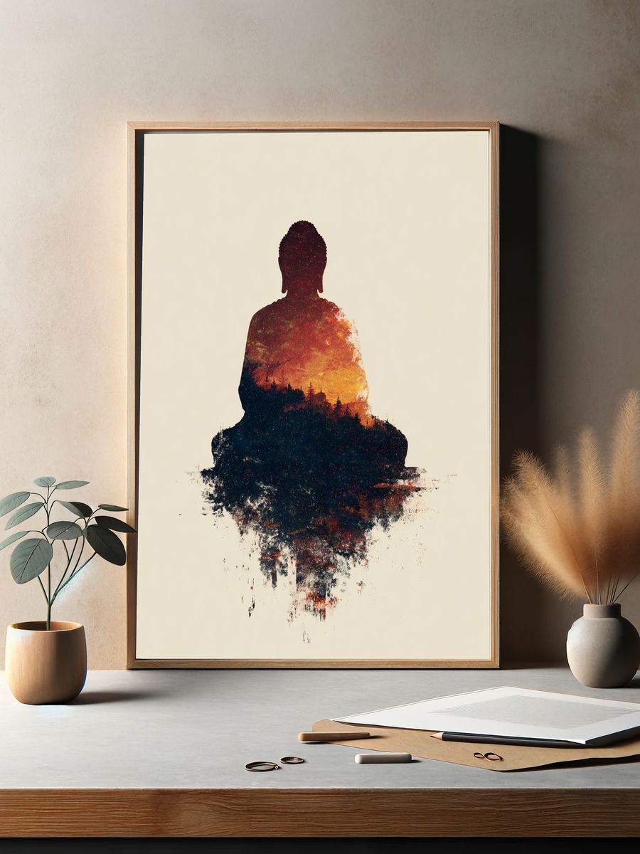 Meditative Buddha Silhouette Print. — room view 2