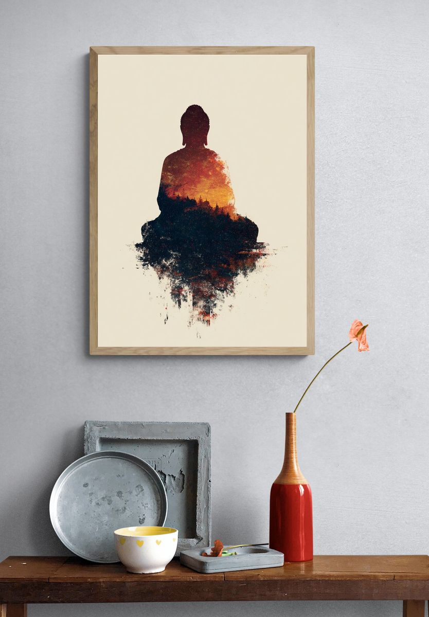 Meditative Buddha Silhouette Print. — room view 3