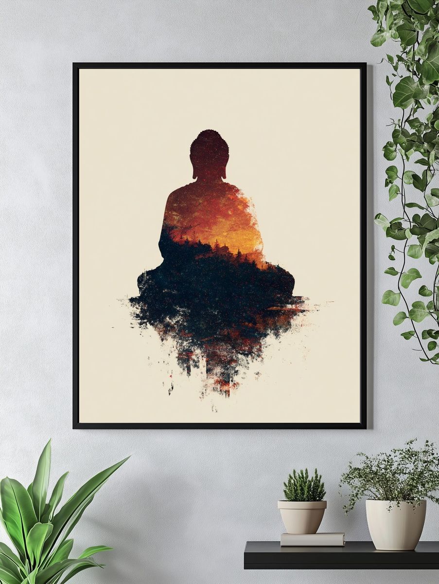 Meditative Buddha Silhouette Print. — room view 4