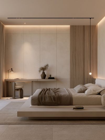 Minimalist Beige Bedroom Interior Poster. poster
