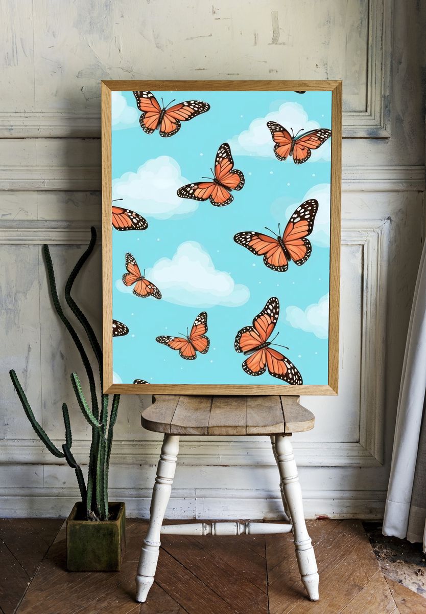 Monarch Butterflies in Cloudy Sky Poster. — room view 1