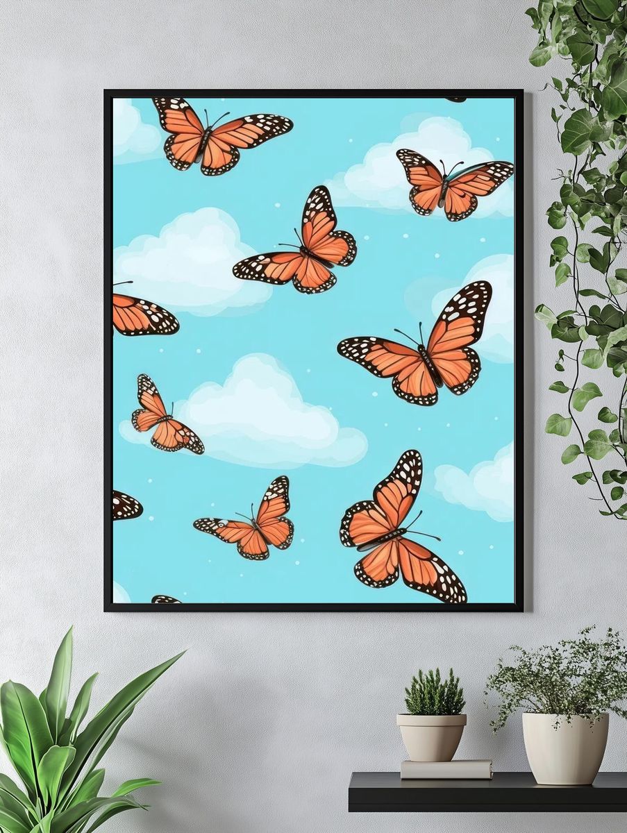 Monarch Butterflies in Cloudy Sky Poster. — room view 4