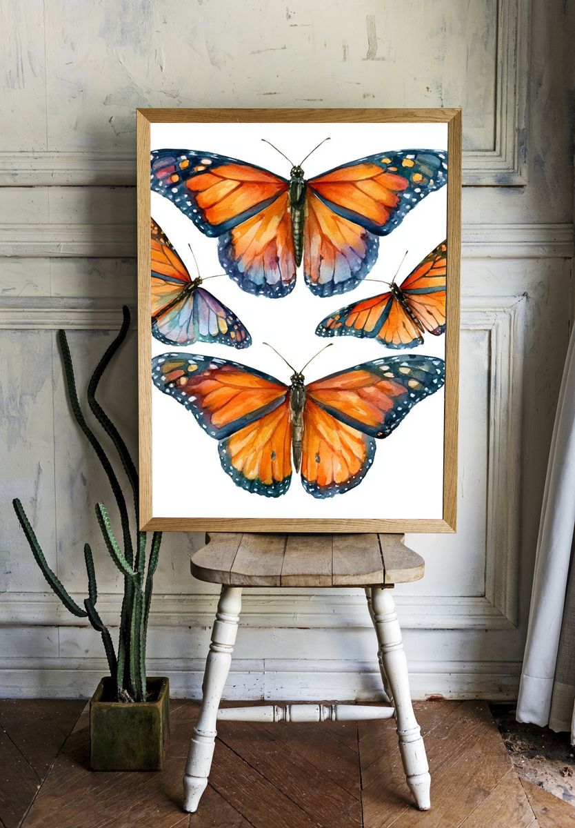 Monarch Butterflies Watercolor Poster. room preview