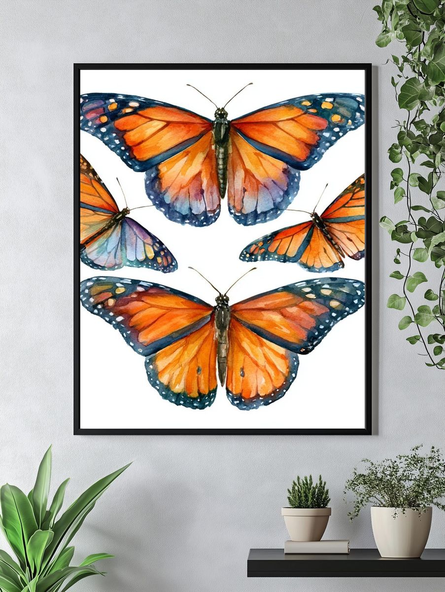 Monarch Butterflies Watercolor Poster. — room view 4