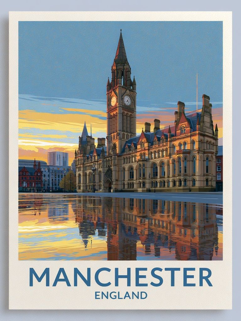 Manchester England Travel Poster. poster — maps-travel art