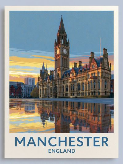 Manchester England Travel Poster.