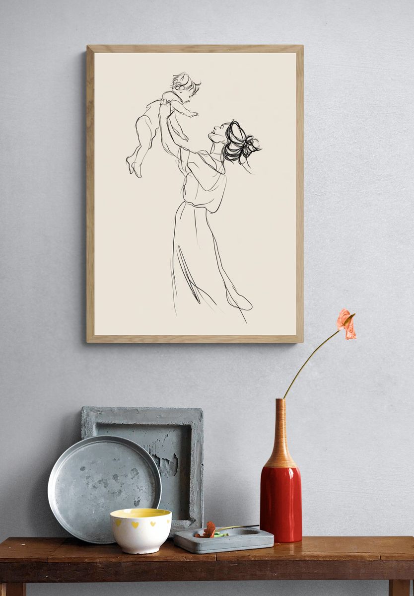 Mother and Child Line Art Poster. — room view 3