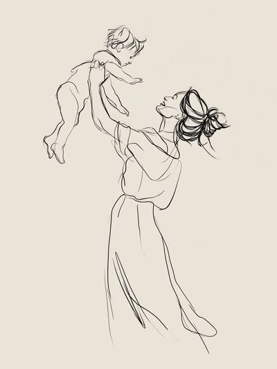 Mother and Child Line Art Poster. poster