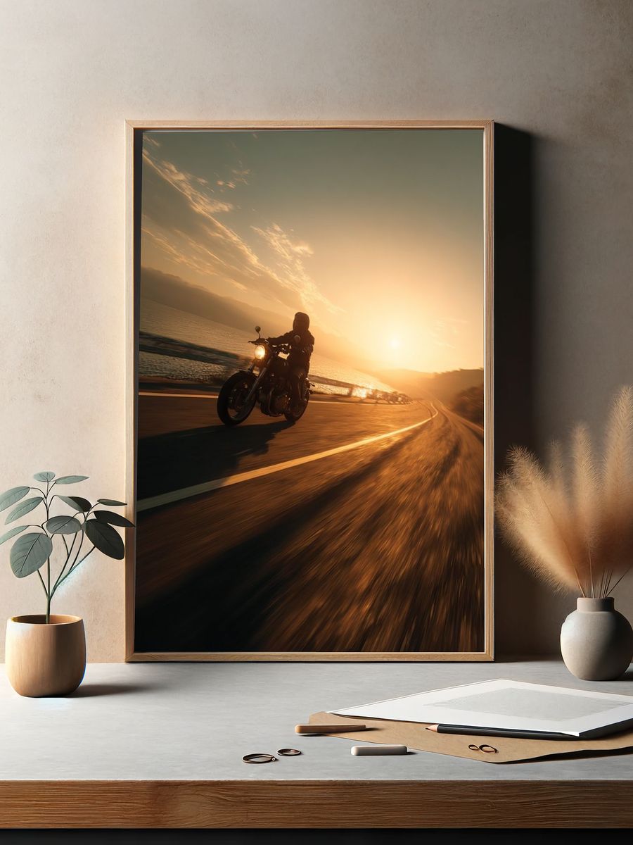 Motorcycle at Sunset Poster. — room view 2