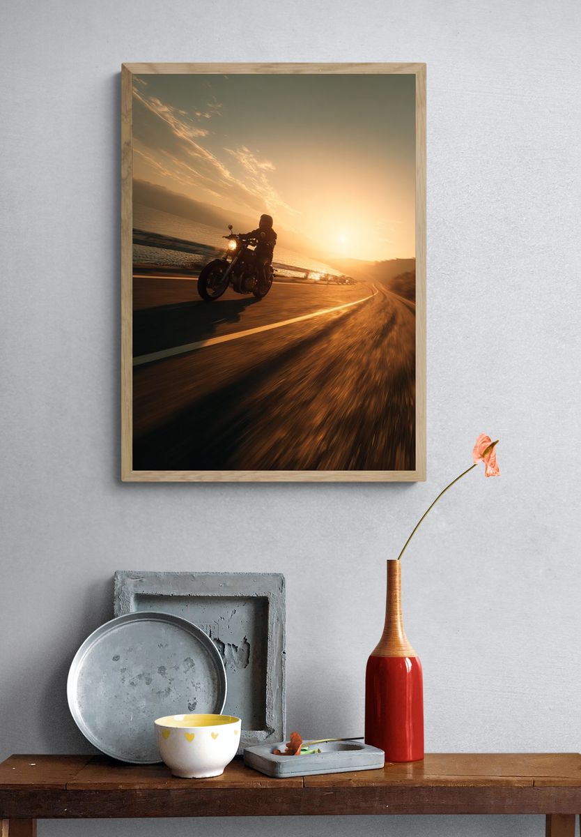 Motorcycle at Sunset Poster. — room view 3