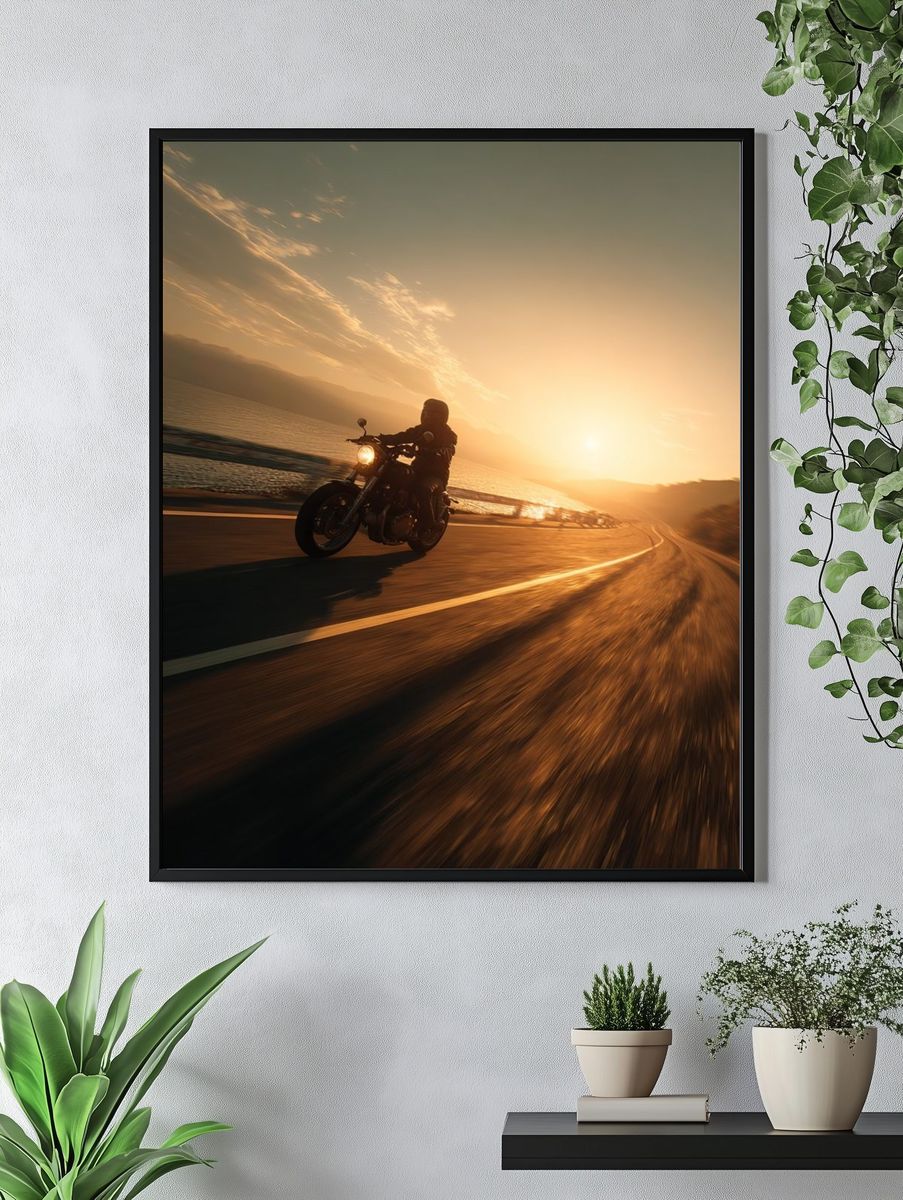 Motorcycle at Sunset Poster. — room view 4