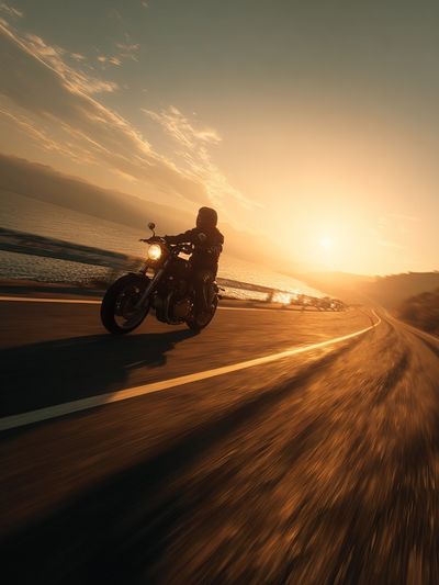 Motorcycle at Sunset Poster. poster