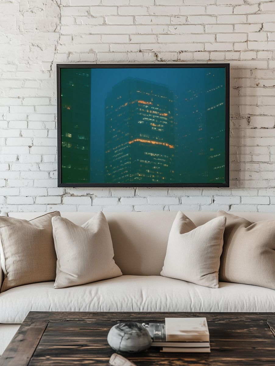 Misty Cityscape at Night — Photography Print. — room view 1