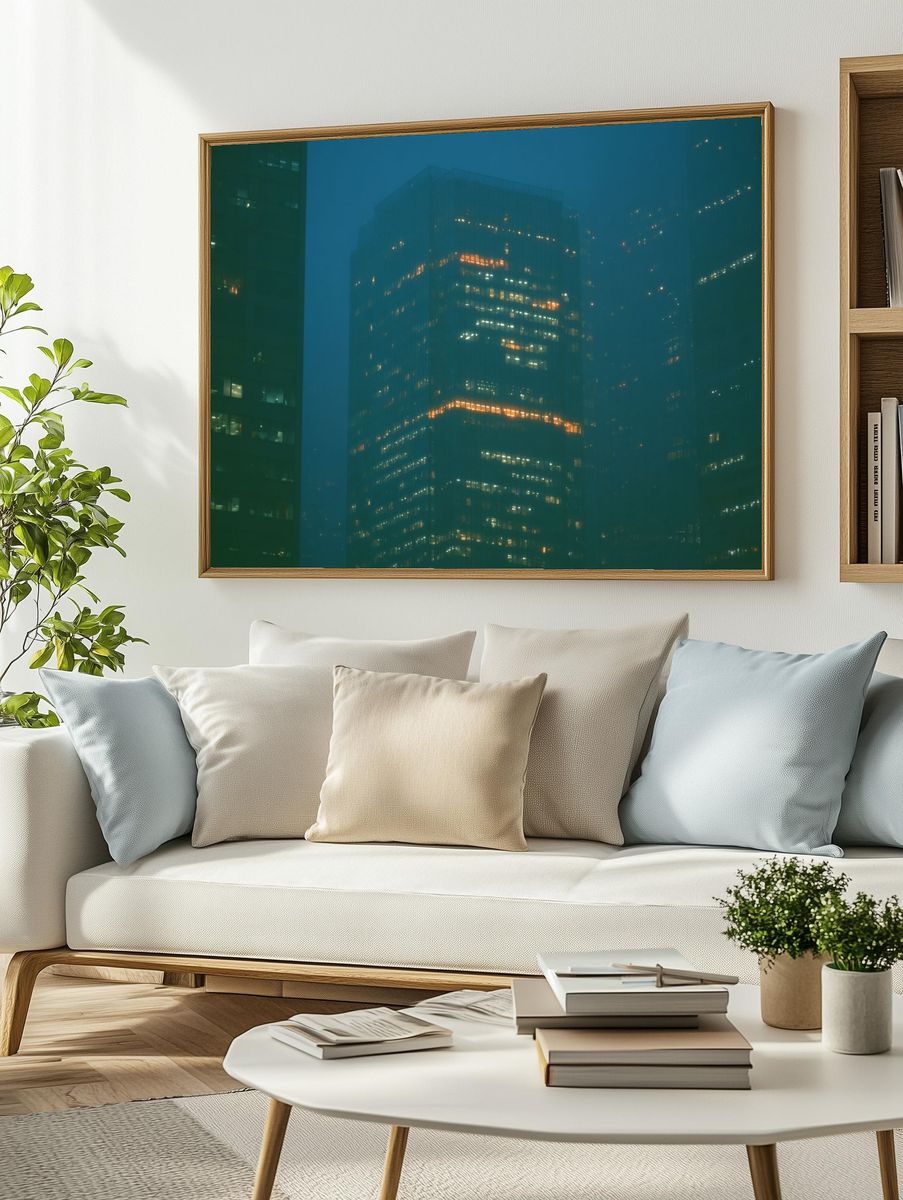 Misty Cityscape at Night — Photography Print. — room view 2