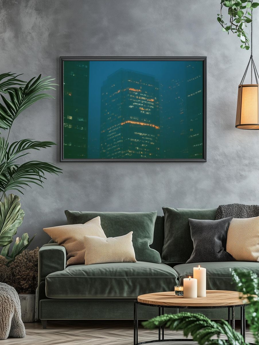 Misty Cityscape at Night — Photography Print. — room view 4