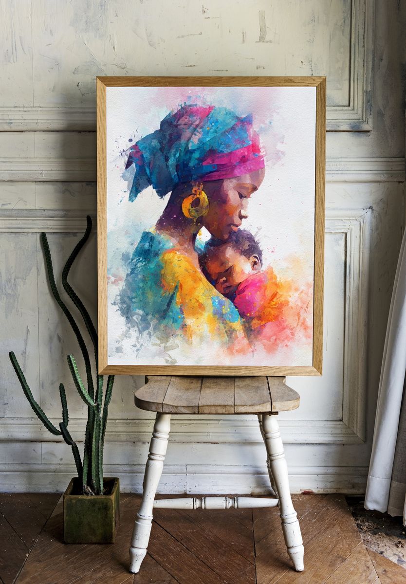 Mother and Child — Watercolor Print. — room view 1