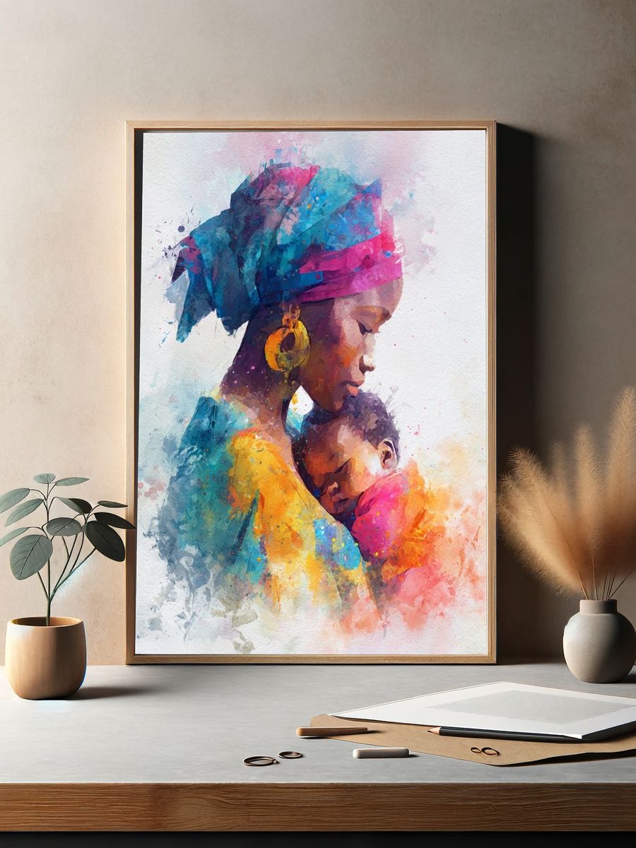 Mother and Child — Watercolor Print. — room view 2