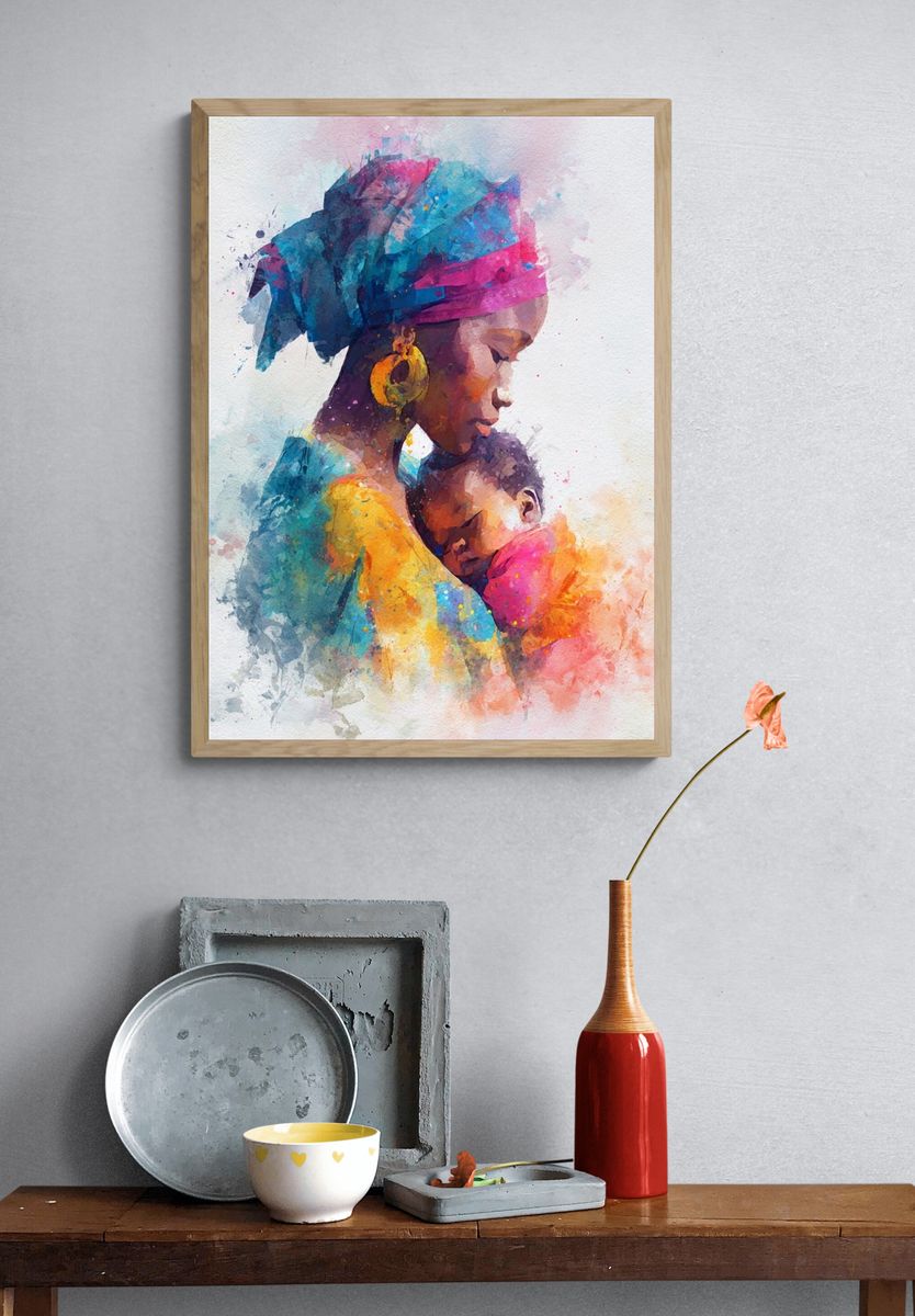 Mother and Child — Watercolor Print. — room view 3