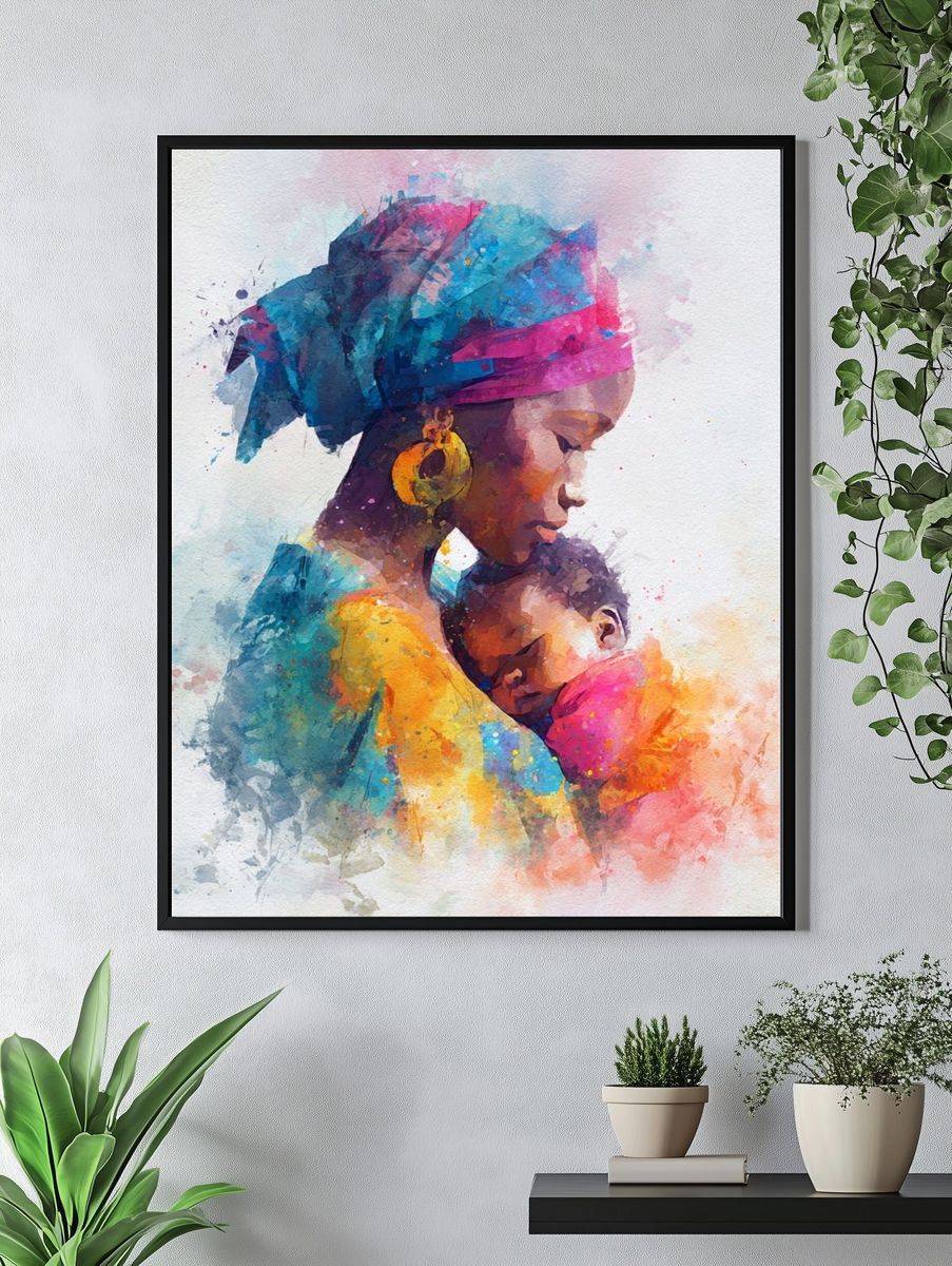 Mother and Child — Watercolor Print. — room view 4