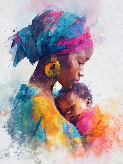 Mother and Child — Watercolor Print. poster