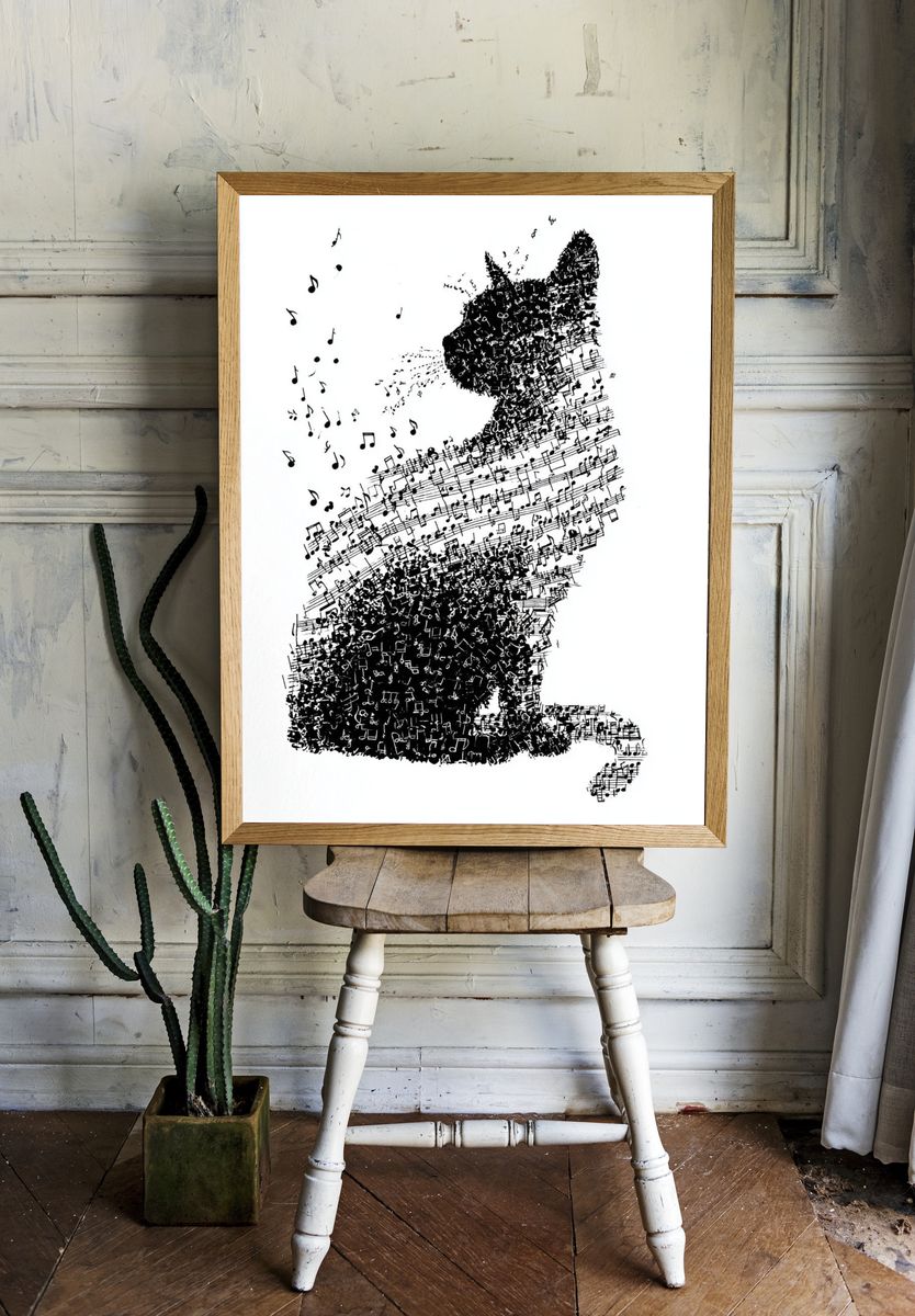 Musical Cat — Illustration Print. — room view 1