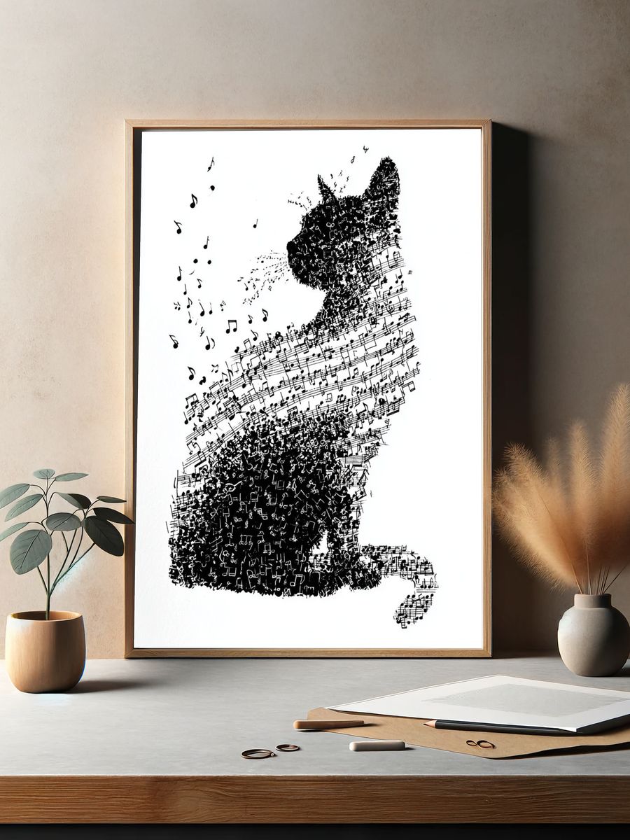 Musical Cat — Illustration Print. — room view 2