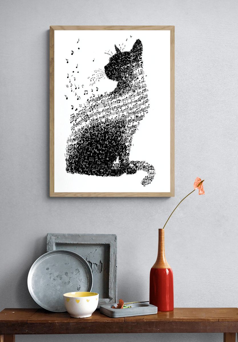 Musical Cat — Illustration Print. — room view 3