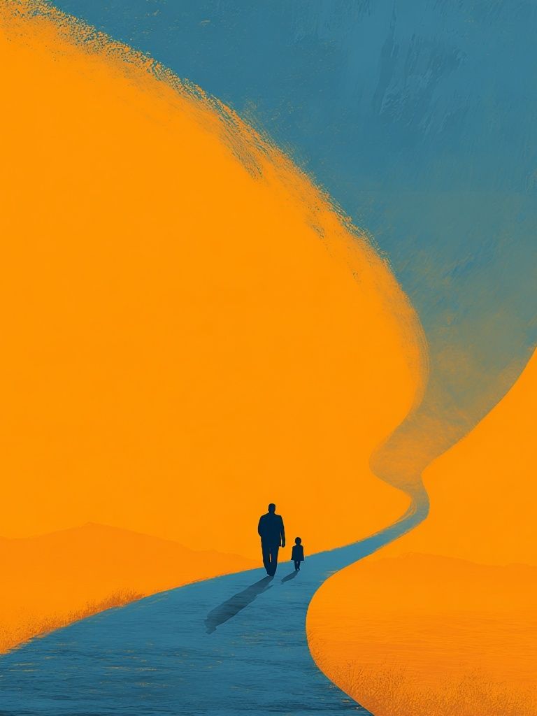 Father and Child Walking — Minimalist Print. poster detail