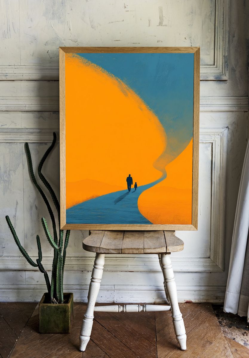 Father and Child Walking — Minimalist Print. — room view 1
