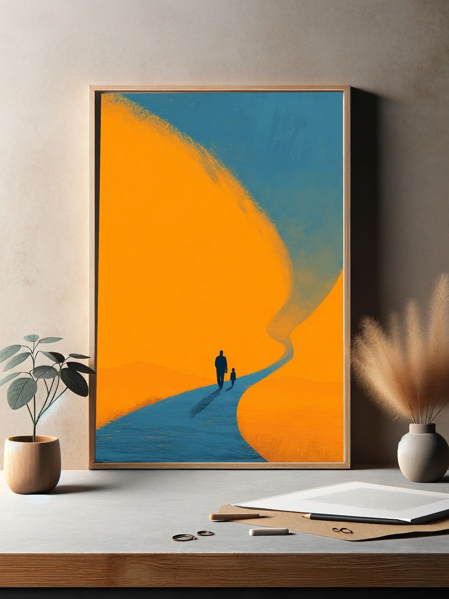 Father and Child Walking — Minimalist Print. — room view 2