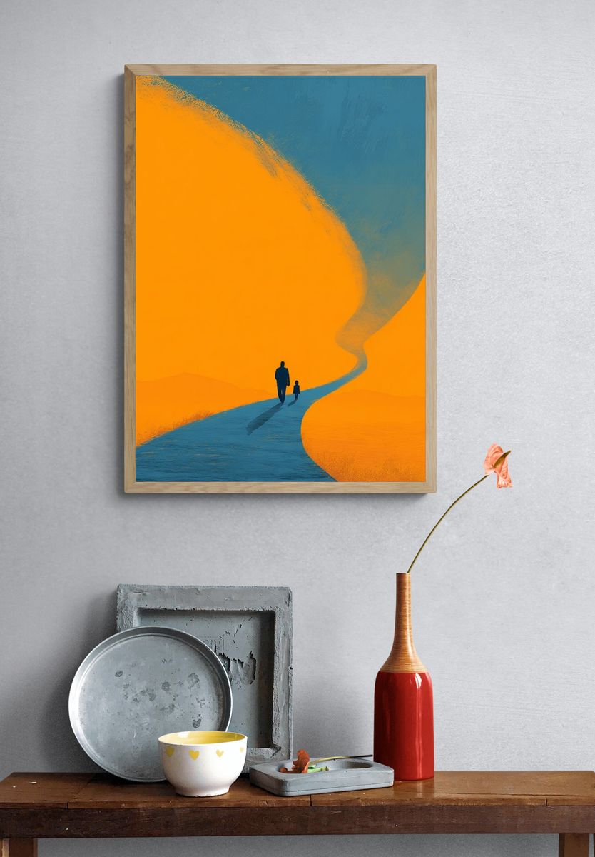 Father and Child Walking — Minimalist Print. — room view 3