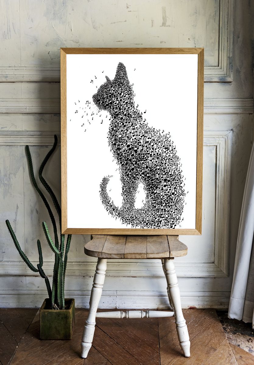 Musical Cat — Illustration Print. — room view 1